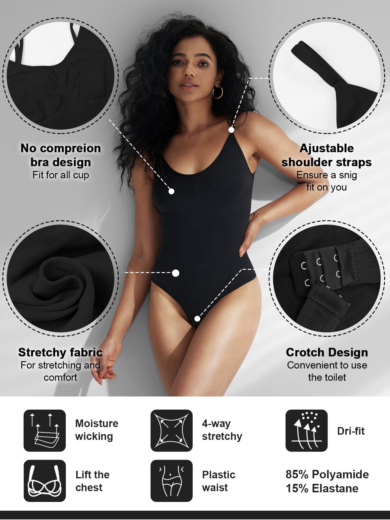 1pc Seamless Tummy Control Bodysuit Shapewear With Thong For Women