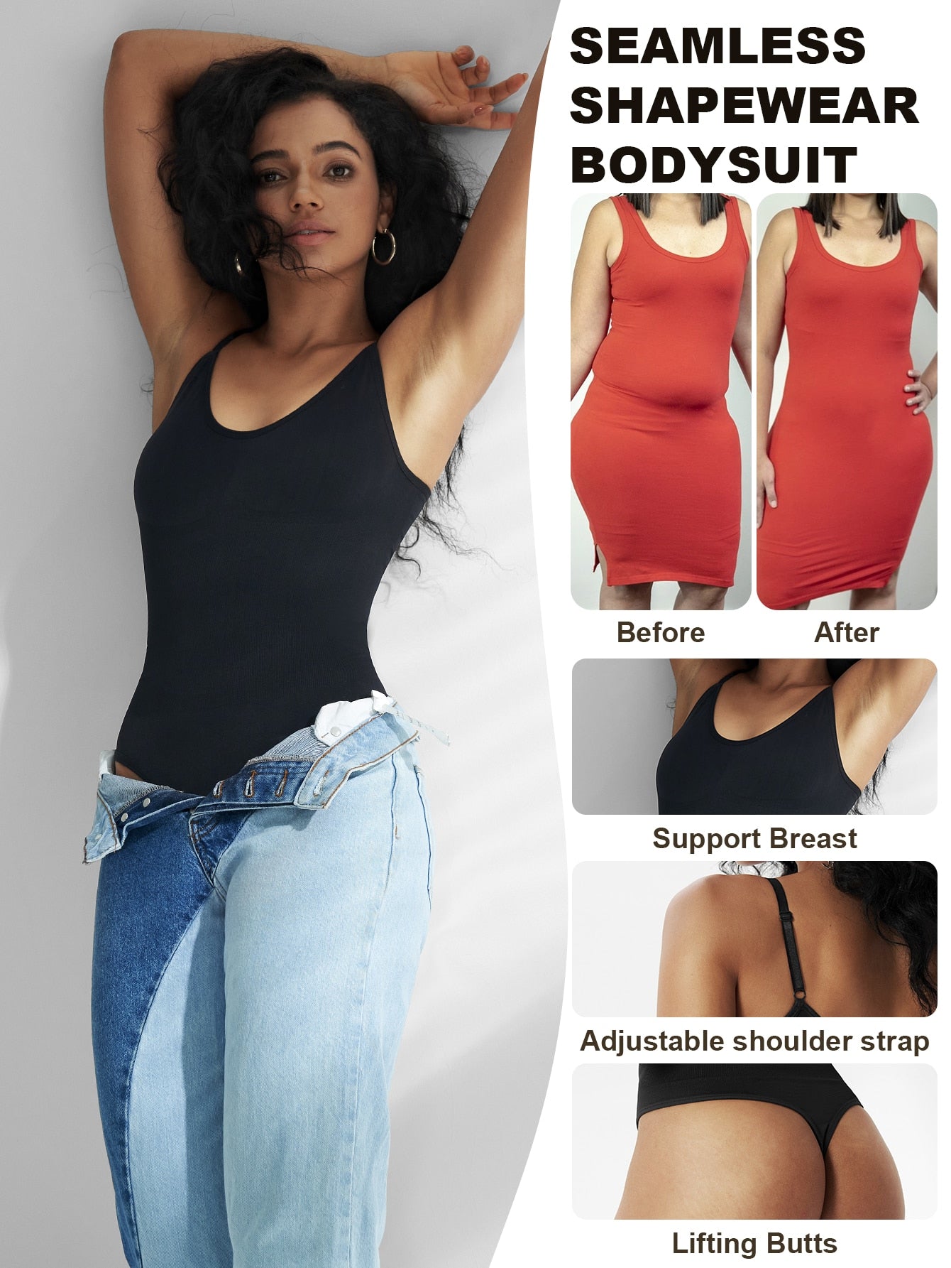 1pc Seamless Tummy Control Bodysuit Shapewear With Thong For Women