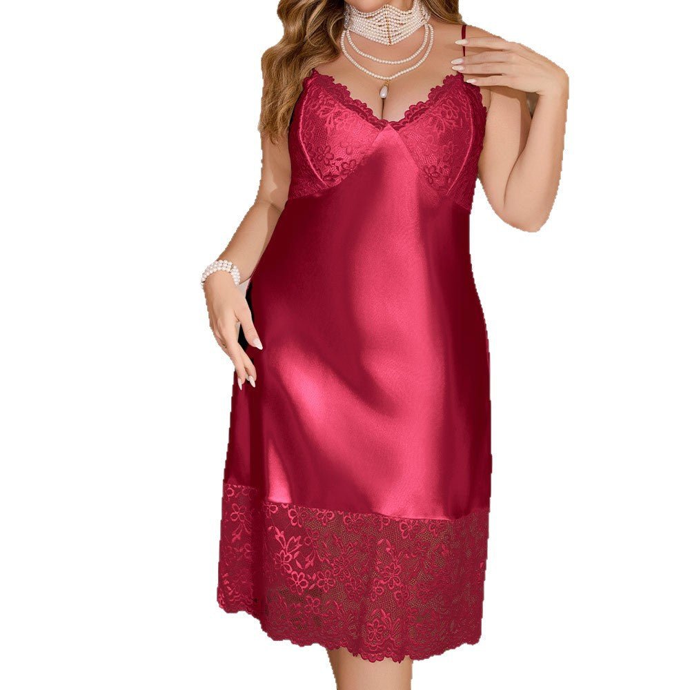 2 Ms. summer sexy and elegant pajamas women's ice silk lace splicing suspender nightdress 22223