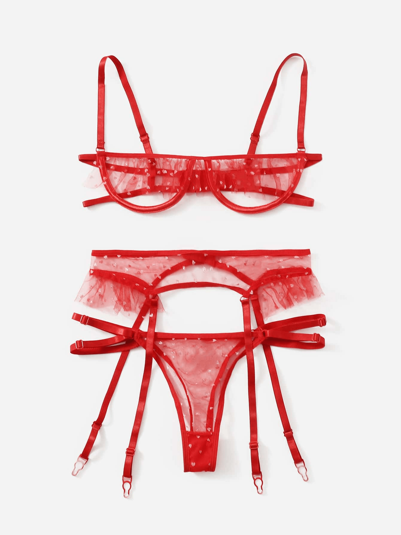 3 pcs Mesh Lingerie Set With Embroidery