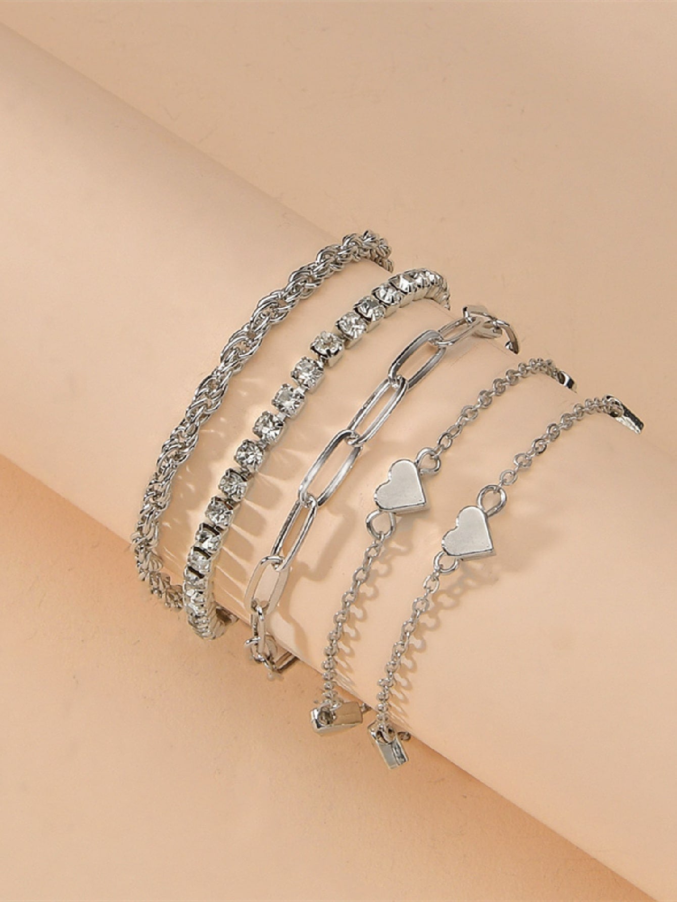5pcs Rhinestone & Heart Decor Bracelet