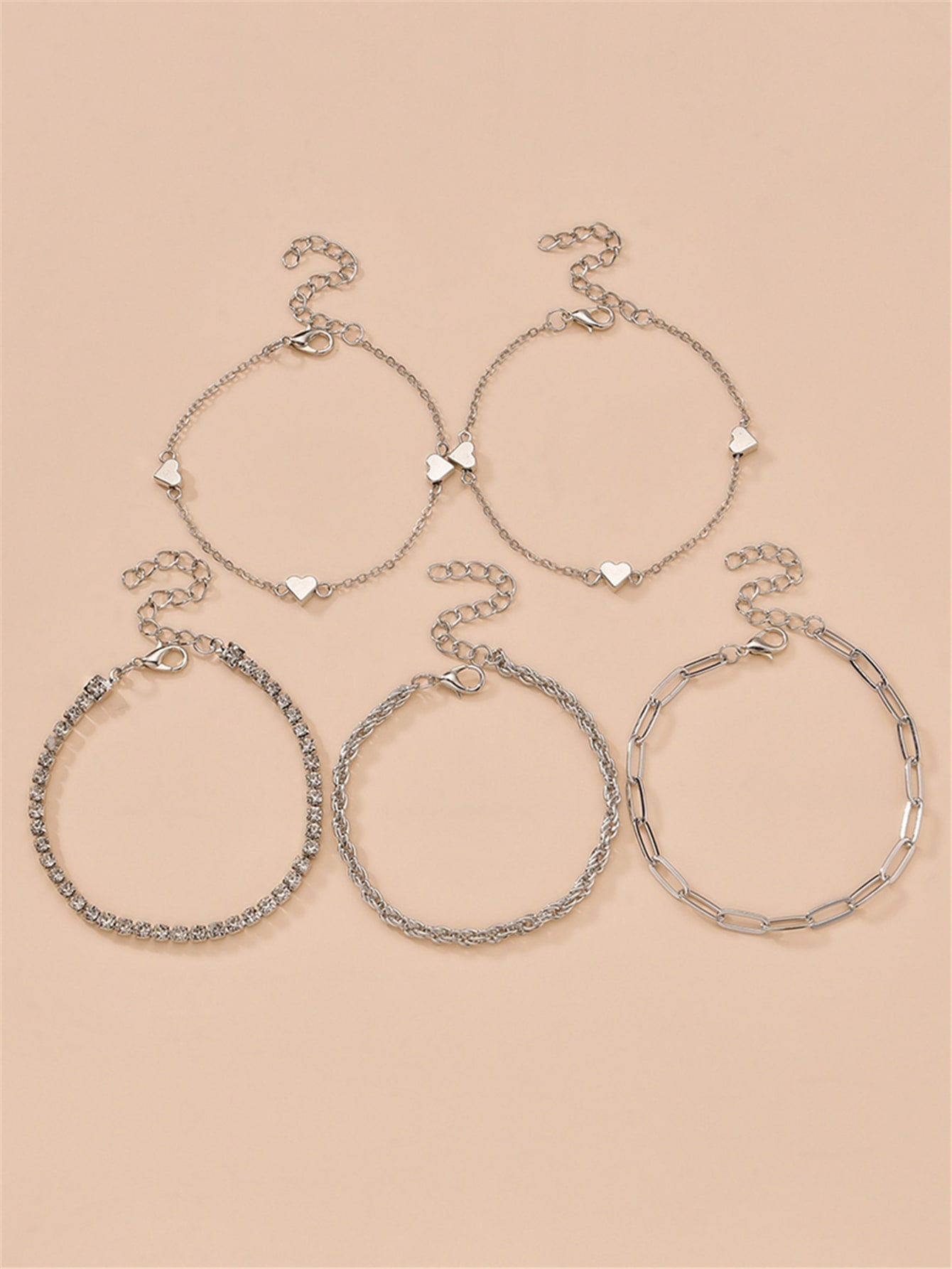 5pcs Rhinestone & Heart Decor Bracelet
