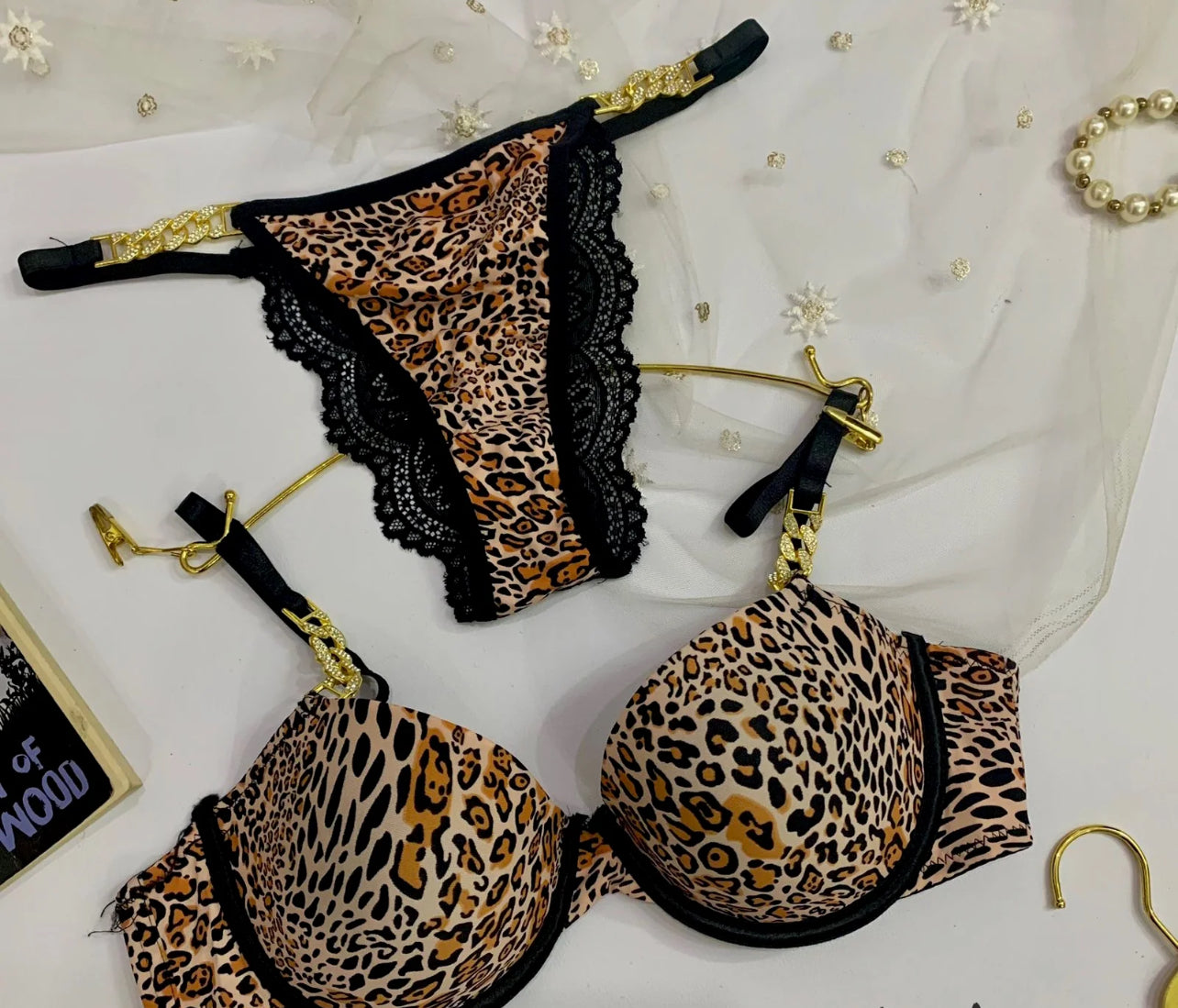 CHEETAH GOLD THIN PAD BRA SET