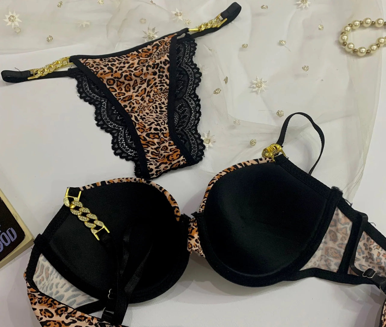 CHEETAH GOLD THIN PAD BRA SET