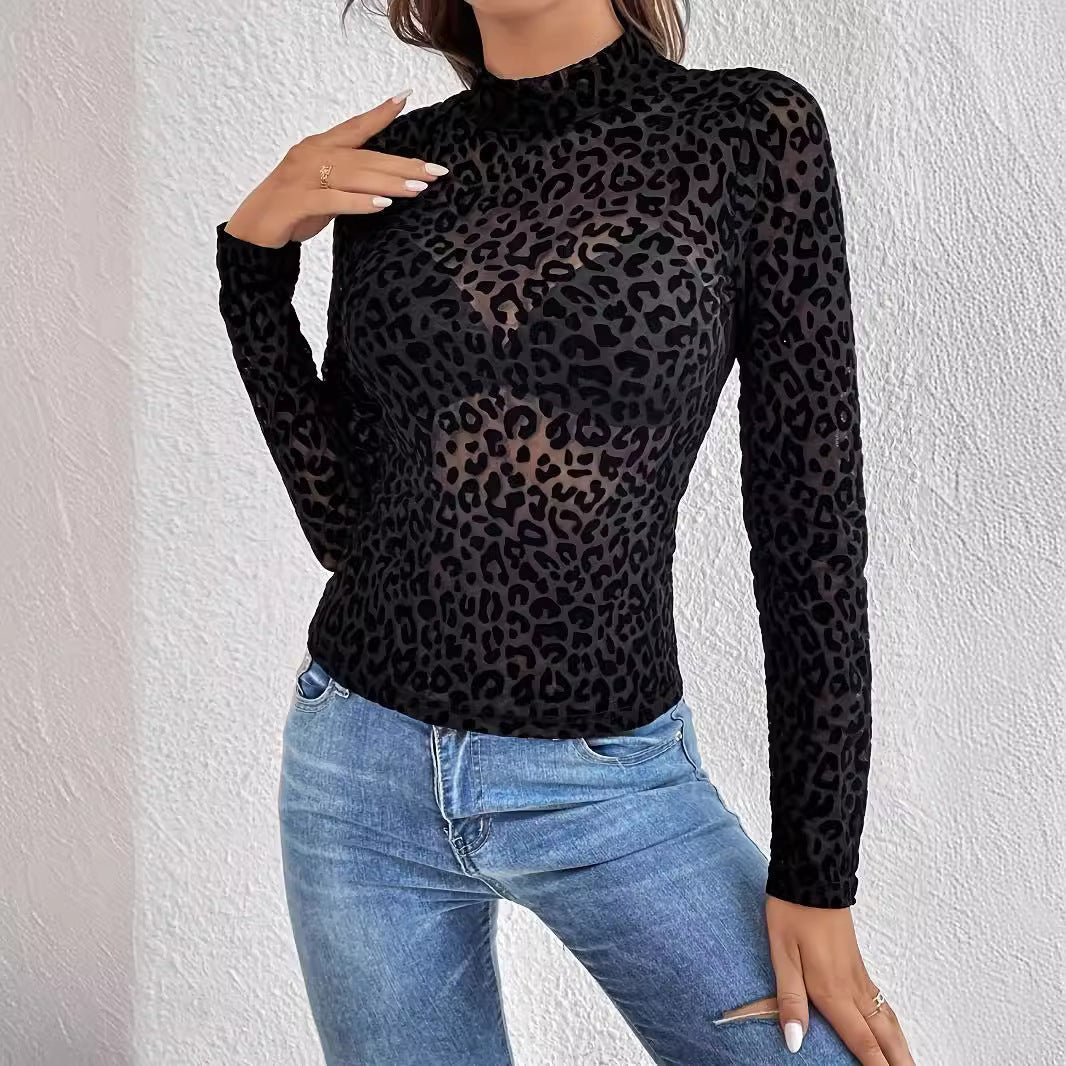 and the 2025 new suspender skirt sexy single-layer bra stand-up collar mesh bottoming shirt top women's T
