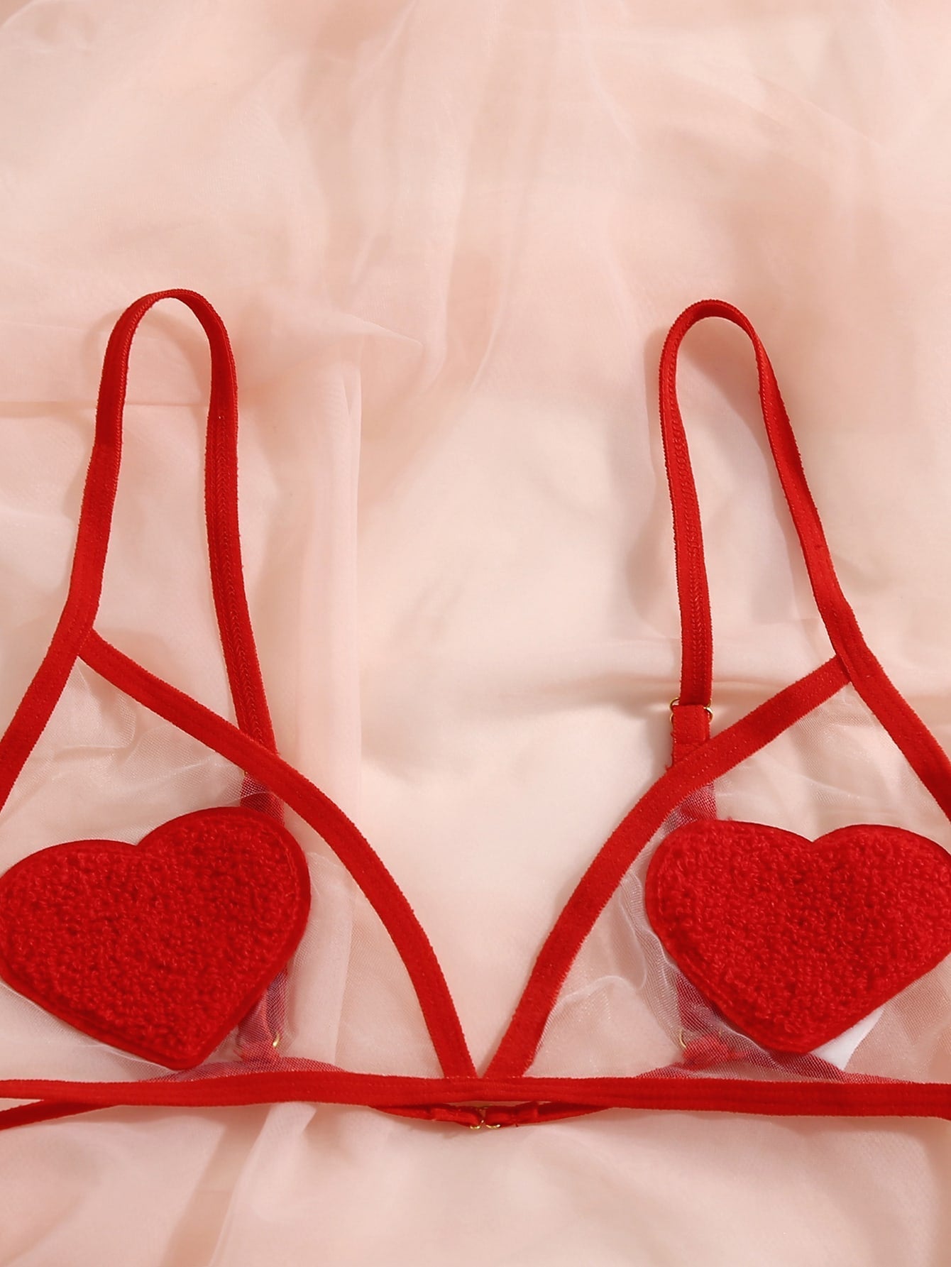 Classic Sxy Heart Patched Mesh Lingerie Set