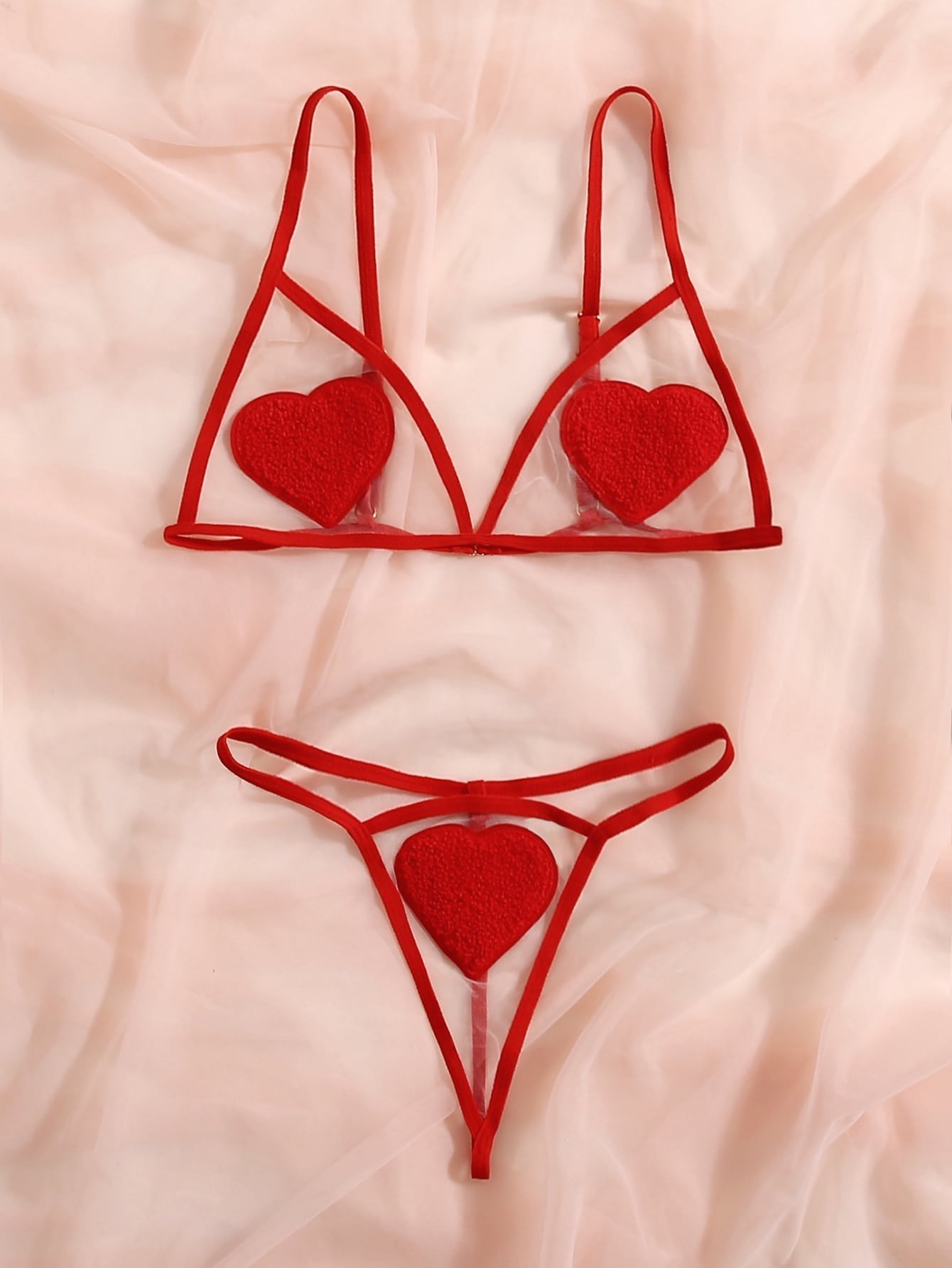 Classic Sxy Heart Patched Mesh Lingerie Set