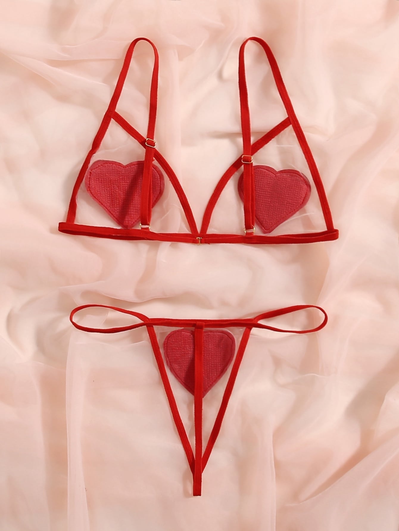 Classic Sxy Heart Patched Mesh Lingerie Set