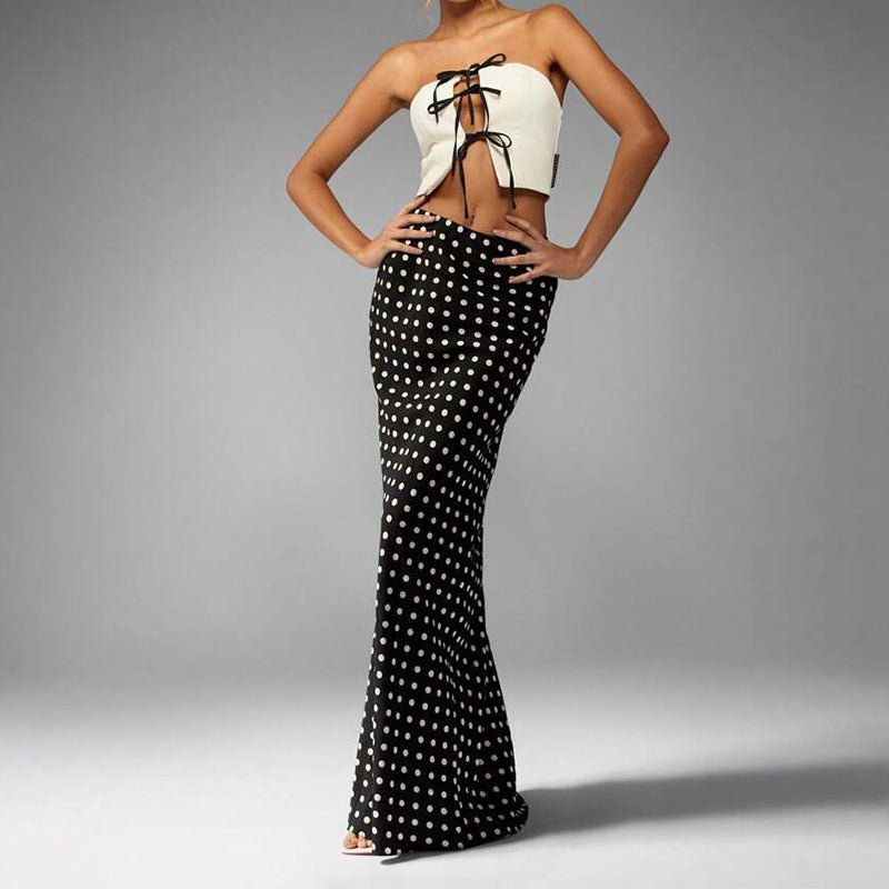 2025 summer and temperament slim polka dot one-step skirt midi skirt for women