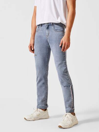 SHEIN Masion Tape Ripped Rolled Jeans