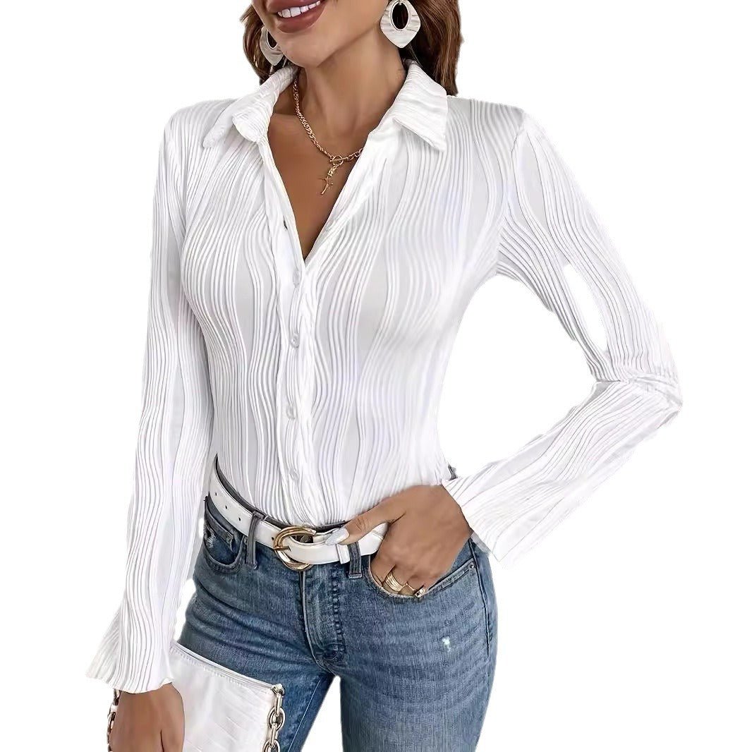 2025 autumn and winter new solid color slim fit versatile texture fashion ladies T-shirt shirt tops women
