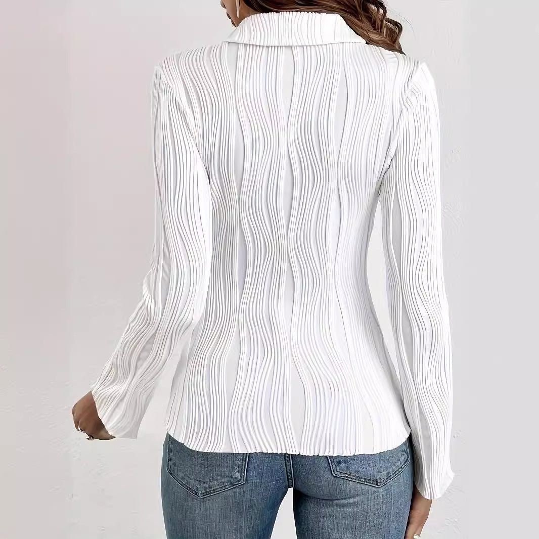 2025 autumn and winter new solid color slim fit versatile texture fashion ladies T-shirt shirt tops women