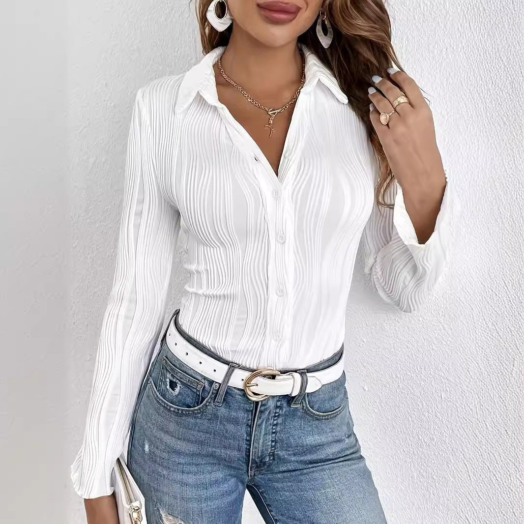 2025 autumn and winter new solid color slim fit versatile texture fashion ladies T-shirt shirt tops women