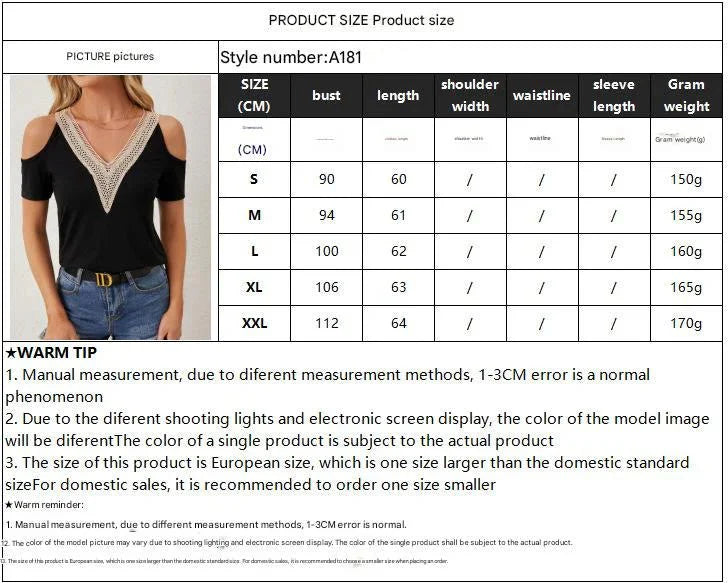 2025 elegant lace V-neck applique sleeves hollow short sleeves loose solid color T-shirt slim top
