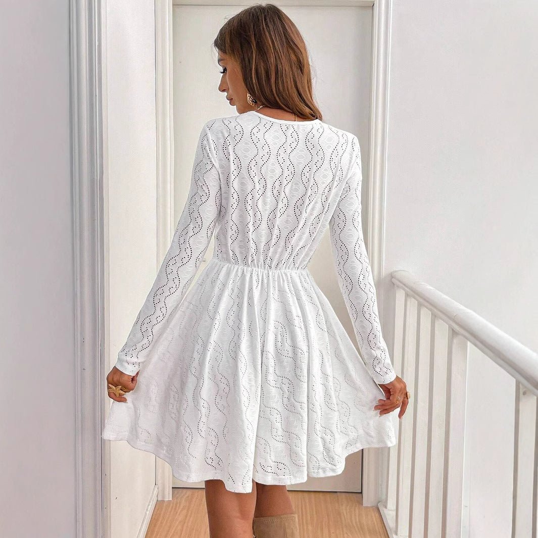2025 elegant women's solid color lace patchwork mini holiday dress scallop edge sundress