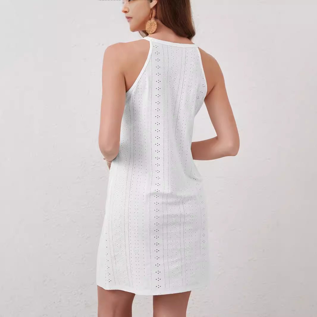 2025 new  elegant women's solid color lace splicing sleeveless sexy backless dress