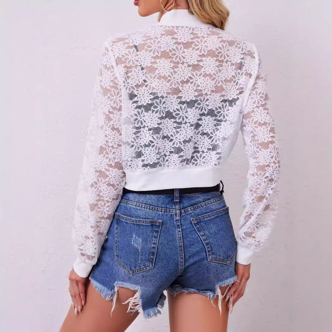 2025 new women's flower lace hollow long-sleeved jacket women's coat