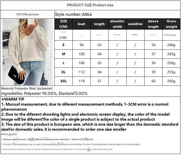 2025 spring new elegant women's solid color V-neck lace splicing long-sleeved T-shirt top women