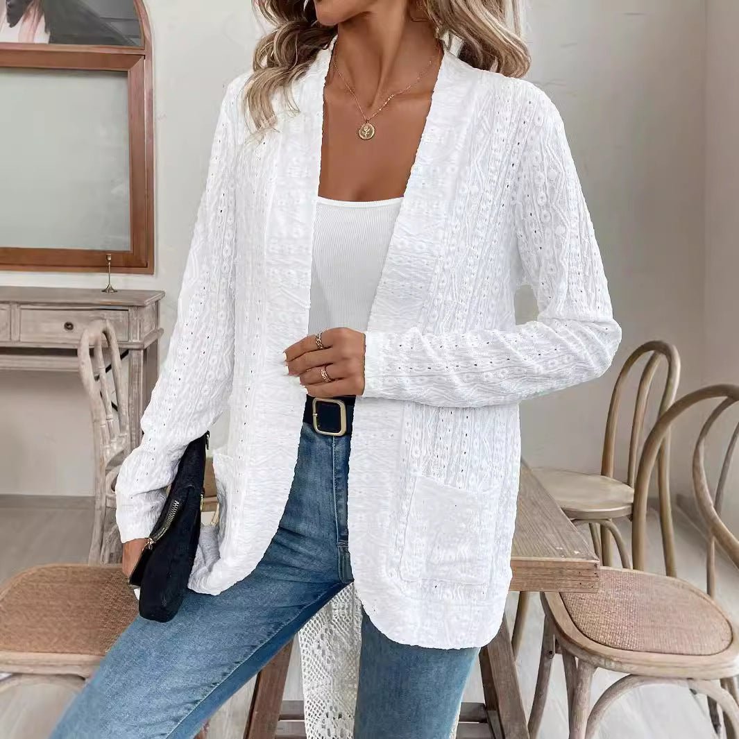 2025 spring new ya-colored bud double pocket open placket long-sleeved jacket top coat women