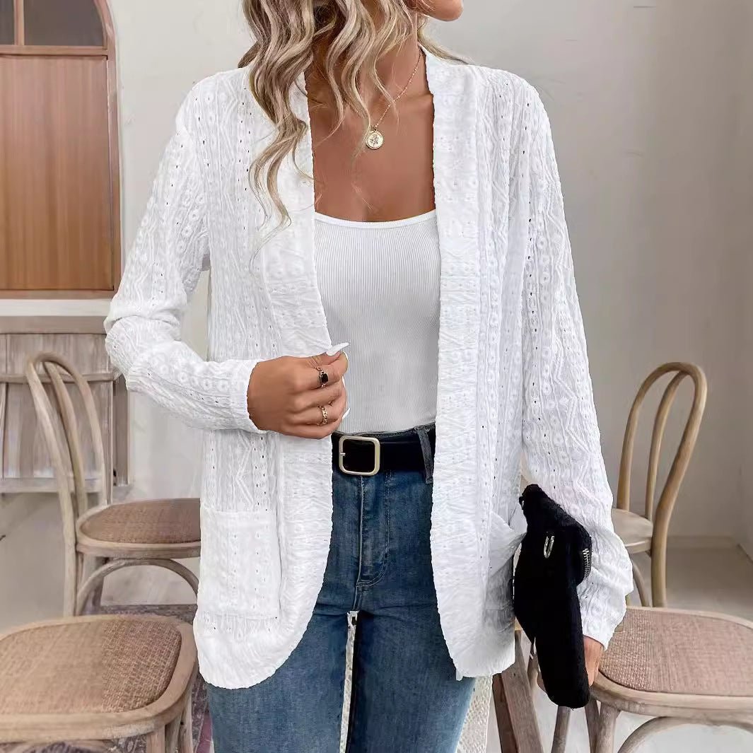 2025 spring new ya-colored bud double pocket open placket long-sleeved jacket top coat women