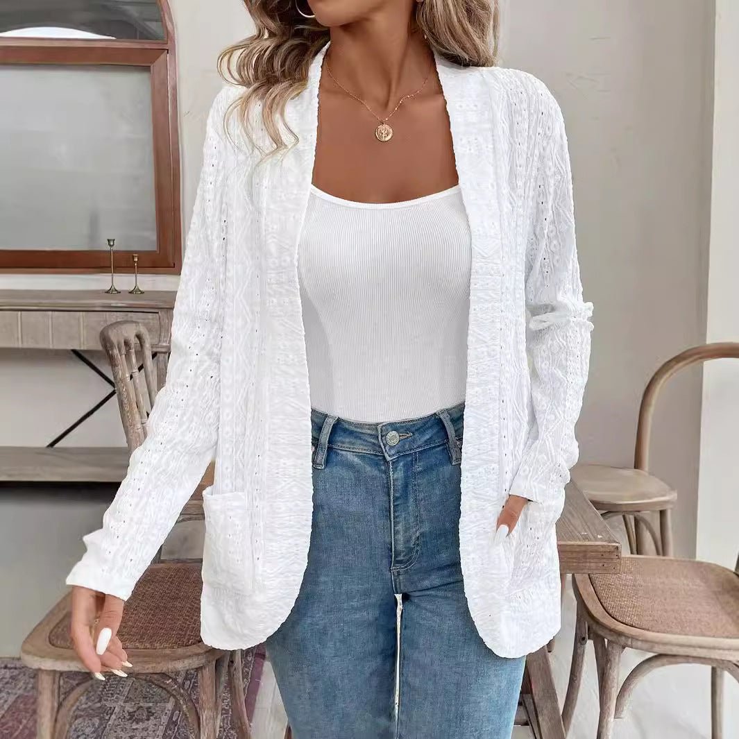2025 spring new ya-colored bud double pocket open placket long-sleeved jacket top coat women