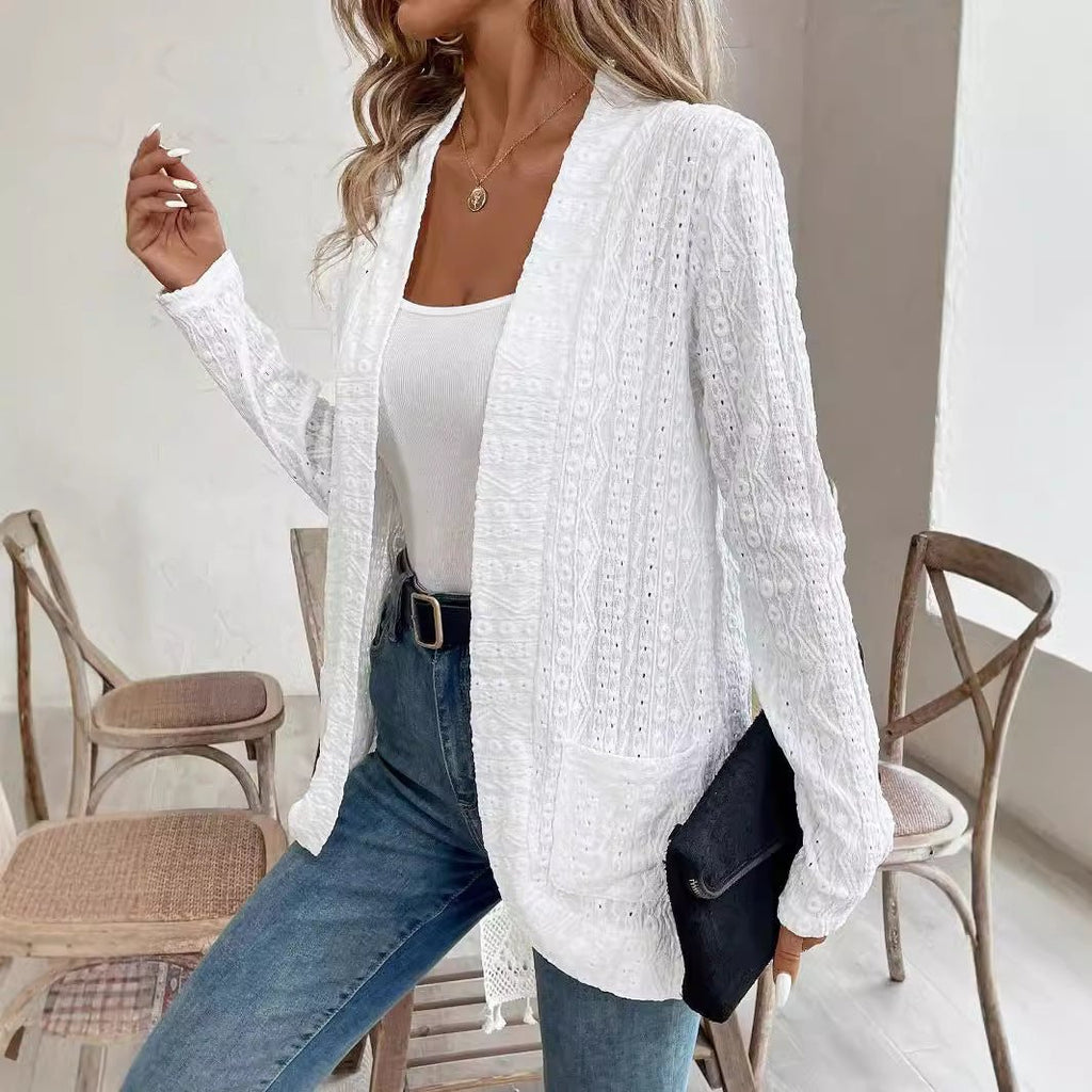 2025 spring new ya-colored bud double pocket open placket long-sleeved jacket top coat women
