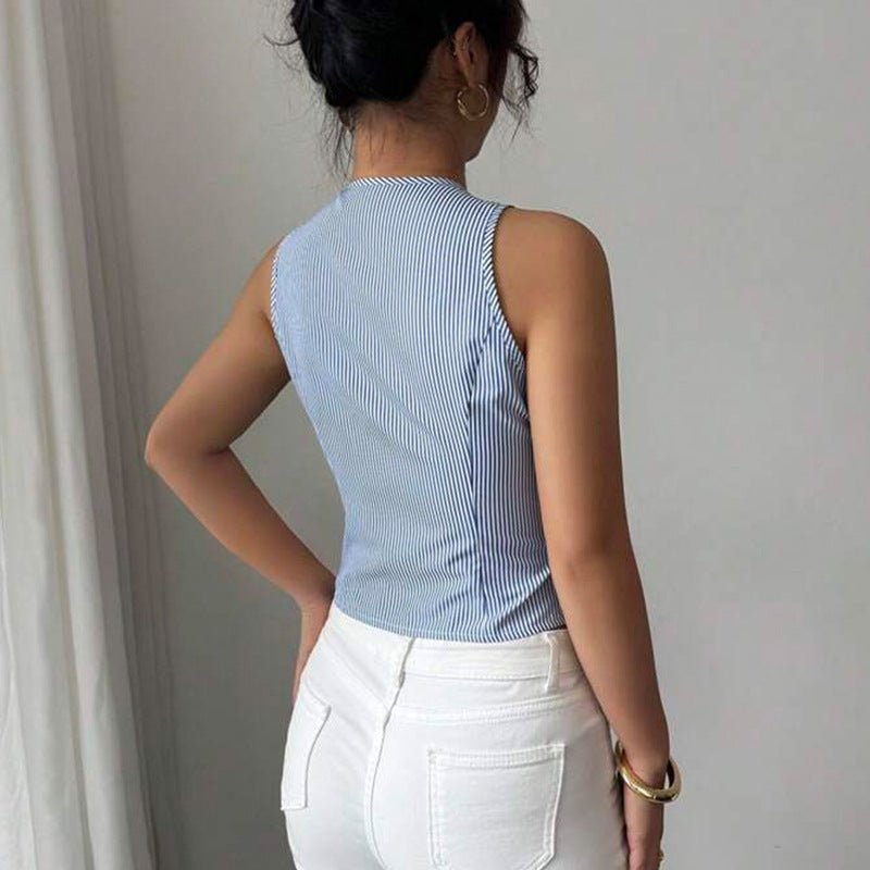 2025 summer and temperament striped small vest sleeveless top