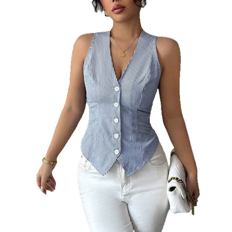 2025 summer and temperament striped small vest sleeveless top