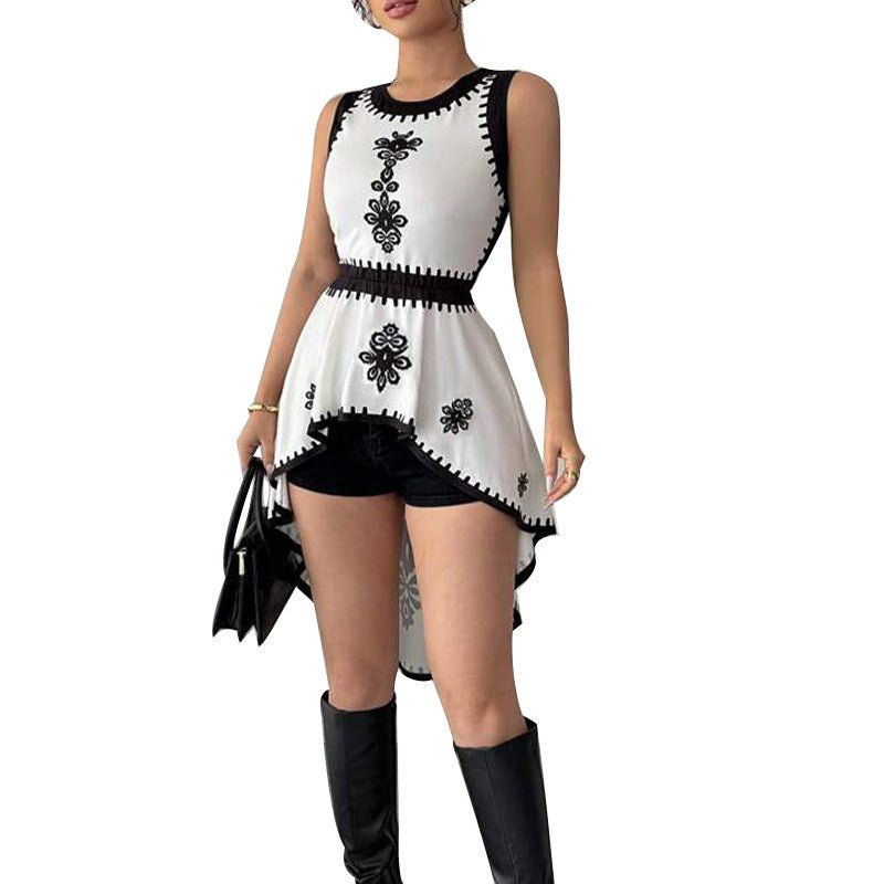 2025 Summer and  Irregular Contrast Color Vest Swallowtail Sleeveless Pullover Top Women's Clothing