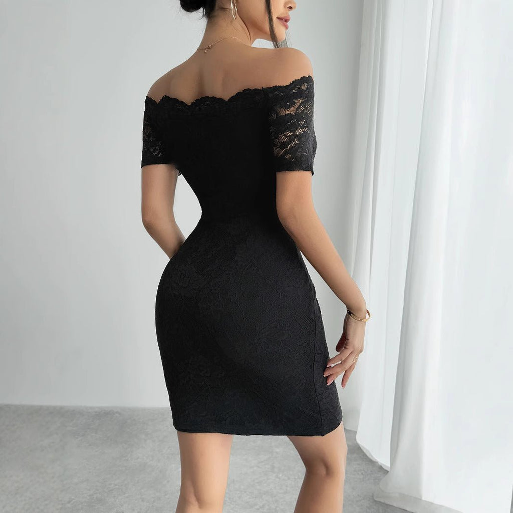 2025 summer new one-word collar off-shoulder slim-fitting and thin temperament elegant hip-wrapped dress women