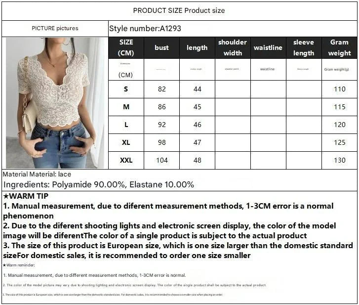 2025 summer new sexy lace V-neck T-shirt female slim and thin short Spice Girl top