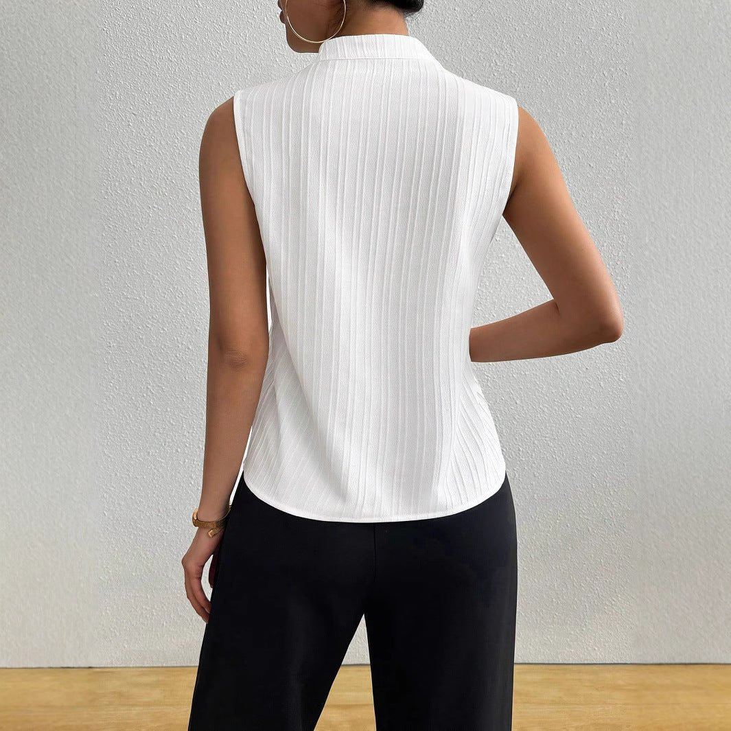 2025 summer new women's tops solid color V-neck slim fit sleeveless textured short-sleeved casual T-shirt