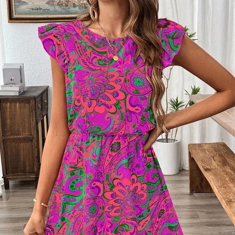 2025 Summer Vacation Travel Style Dress and Lotus Leaf Sleeve Slim A-line Midi Dress