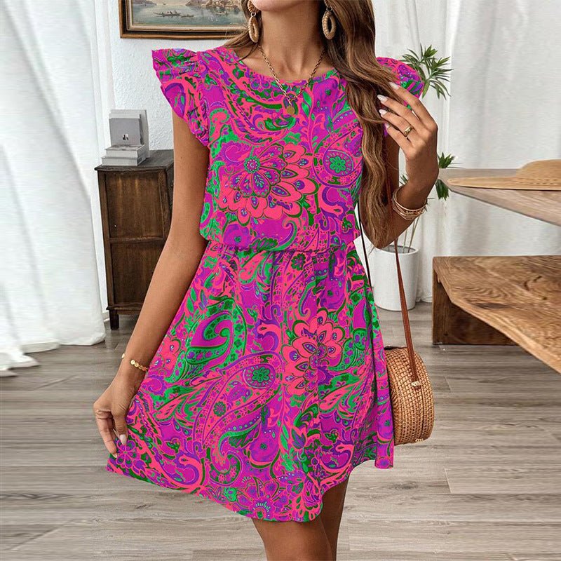 2025 Summer Vacation Travel Style Dress and Lotus Leaf Sleeve Slim A-line Midi Dress