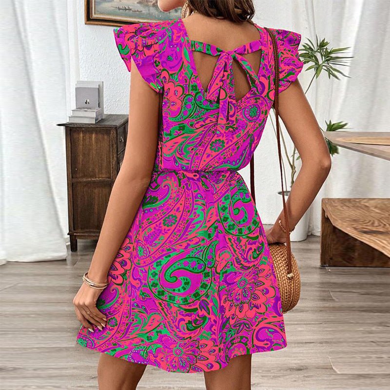 2025 Summer Vacation Travel Style Dress and Lotus Leaf Sleeve Slim A-line Midi Dress