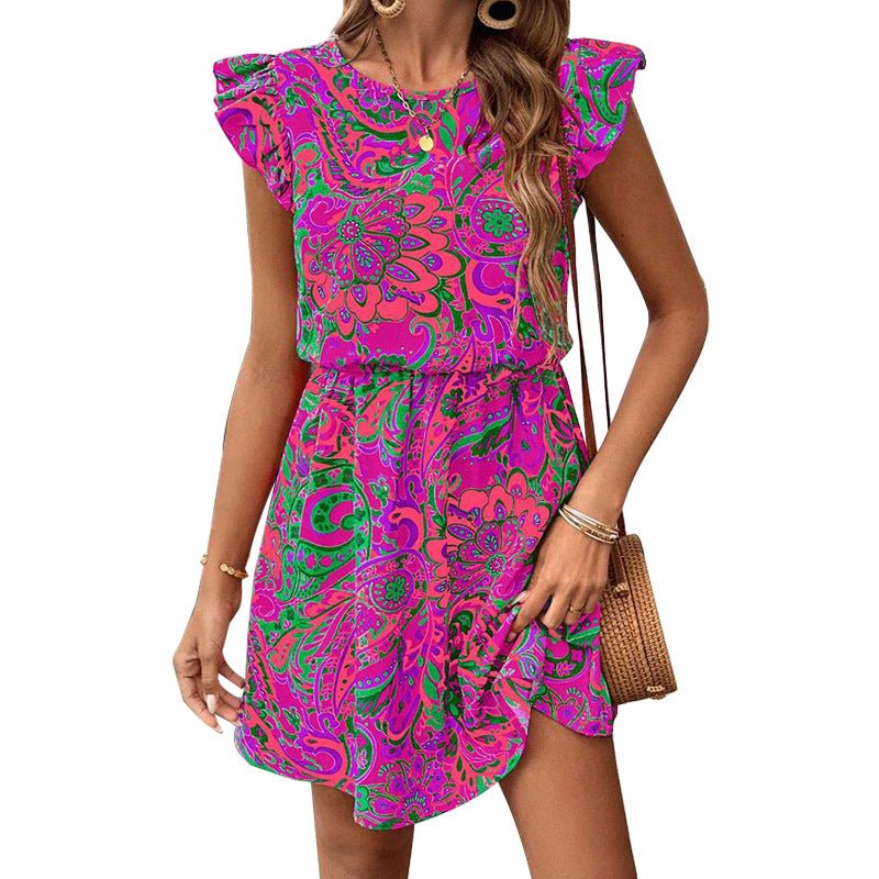 2025 Summer Vacation Travel Style Dress and Lotus Leaf Sleeve Slim A-line Midi Dress