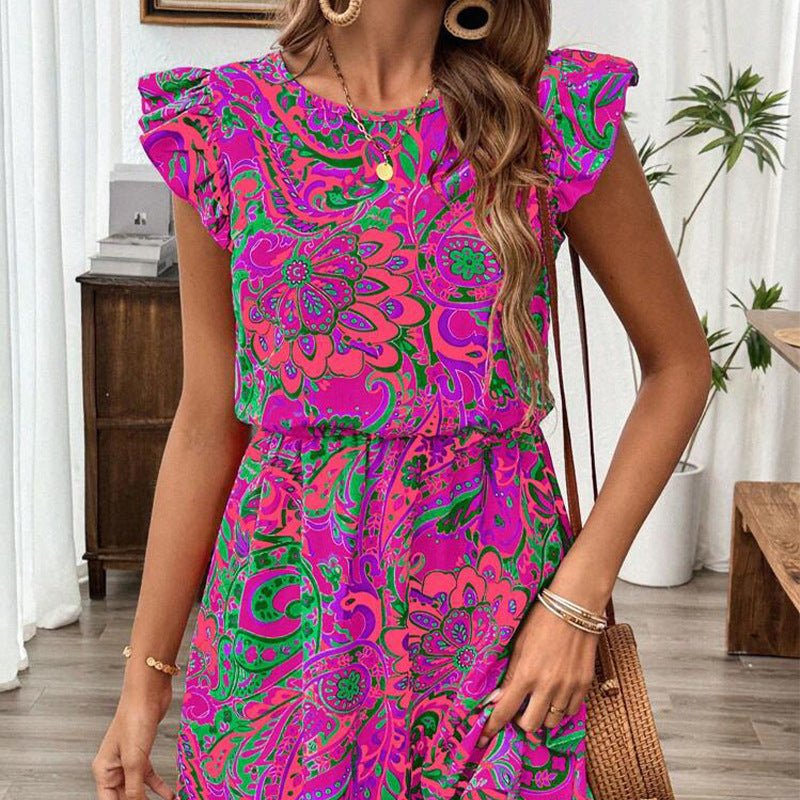 2025 Summer Vacation Travel Style Dress and Lotus Leaf Sleeve Slim A-line Midi Dress