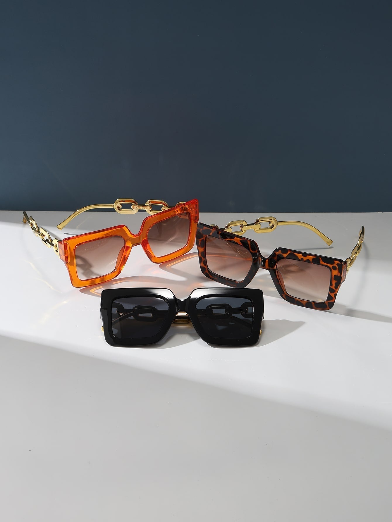 3pcs Women's Fashionable Square Shaped Plastic Decorated Sunglasses