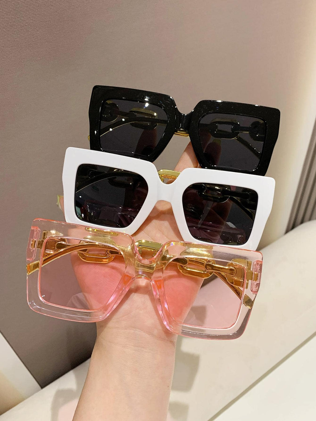 3pcs Women's Fashionable Square Shaped Plastic Decorated Sunglasses