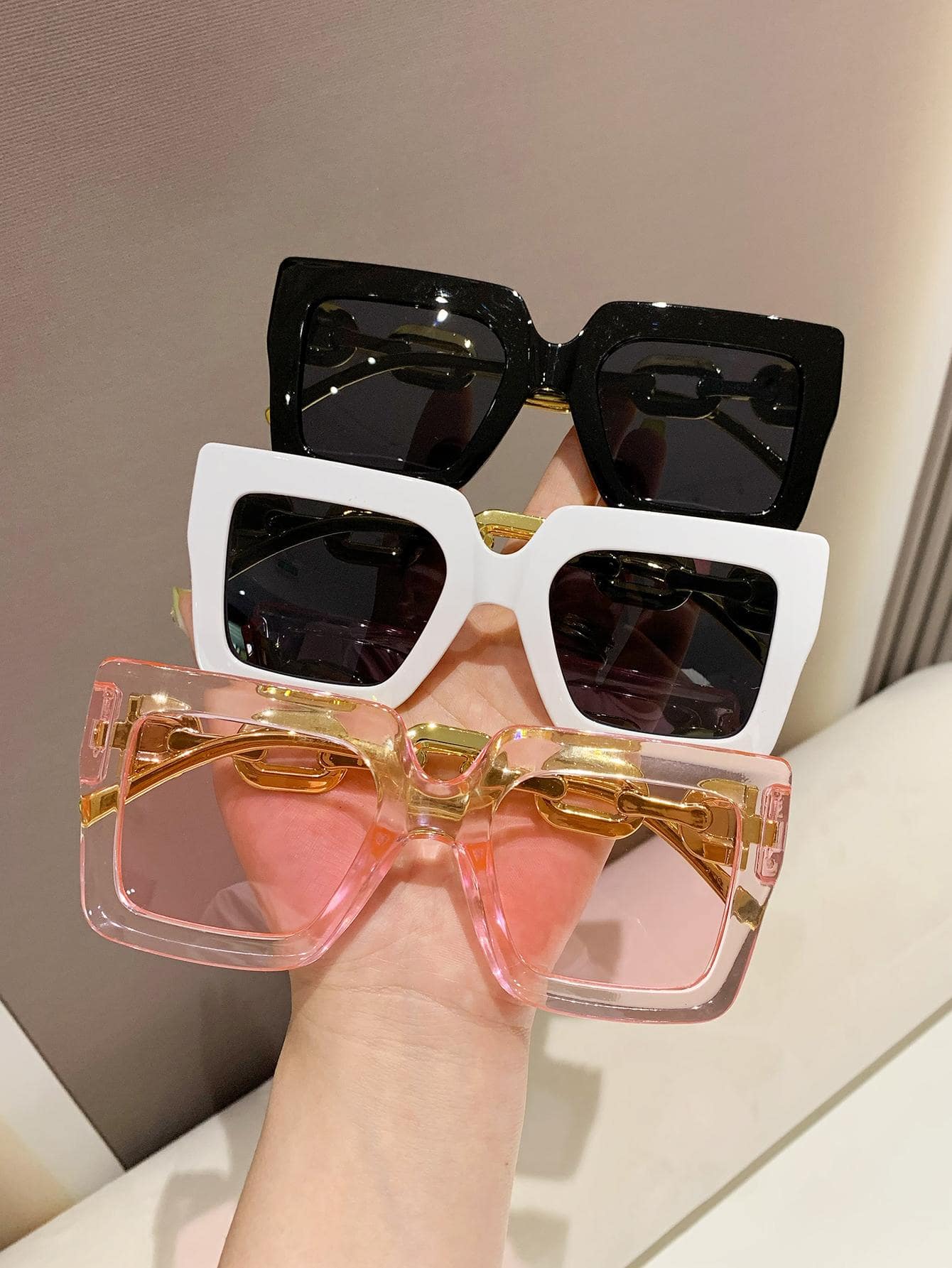 3pcs Women's Fashionable Square Shaped Plastic Decorated Sunglasses