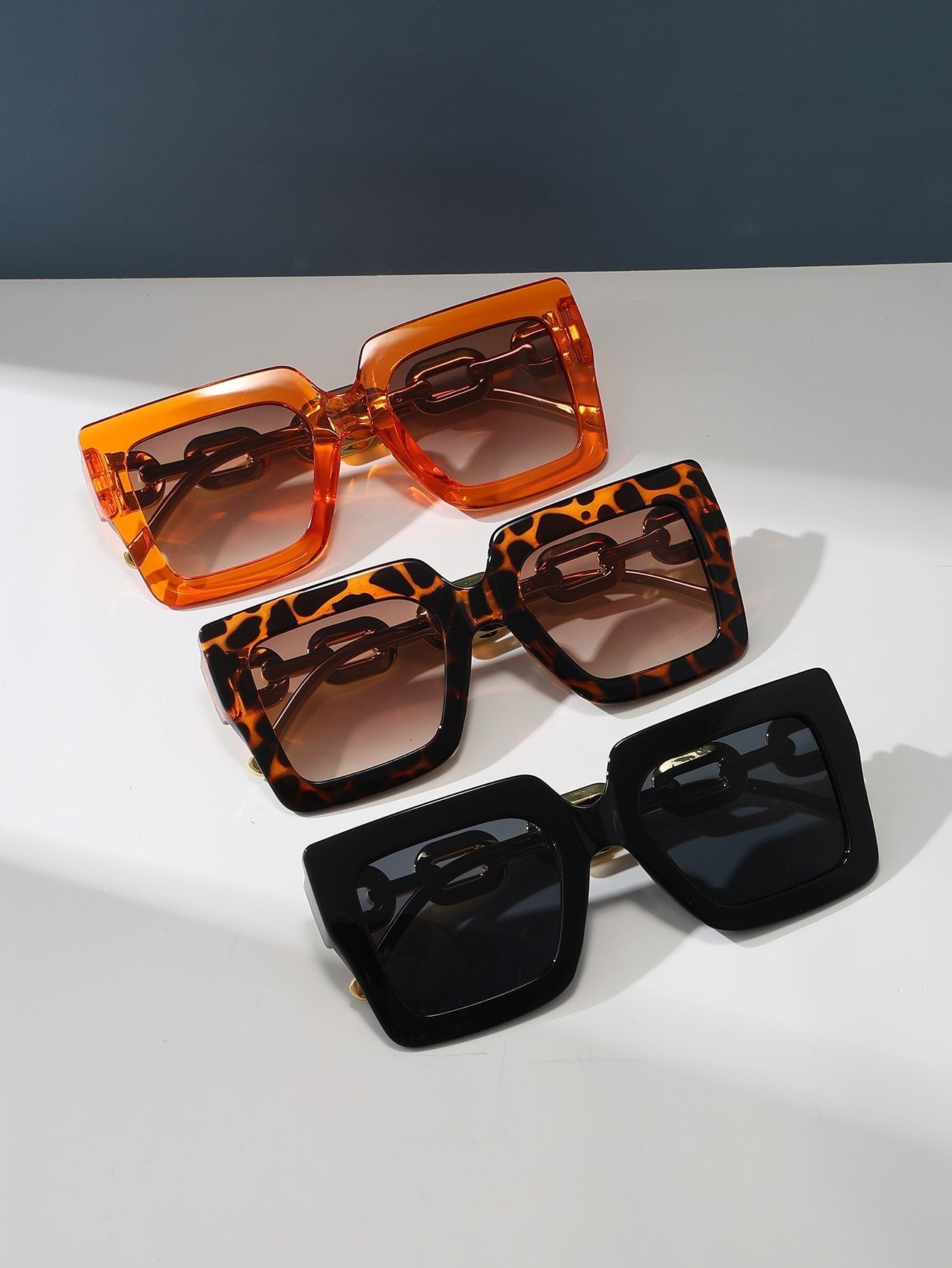3pcs Women's Fashionable Square Shaped Plastic Decorated Sunglasses