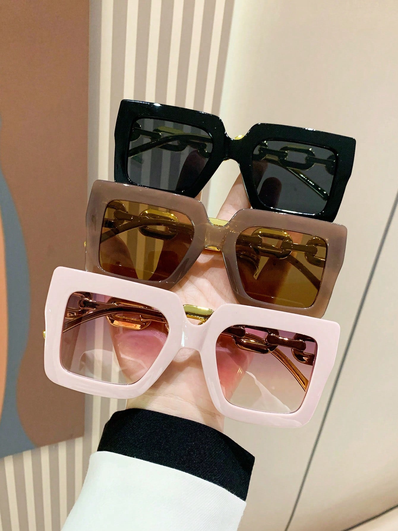 3pcs Women's Fashionable Square Shaped Plastic Decorated Sunglasses