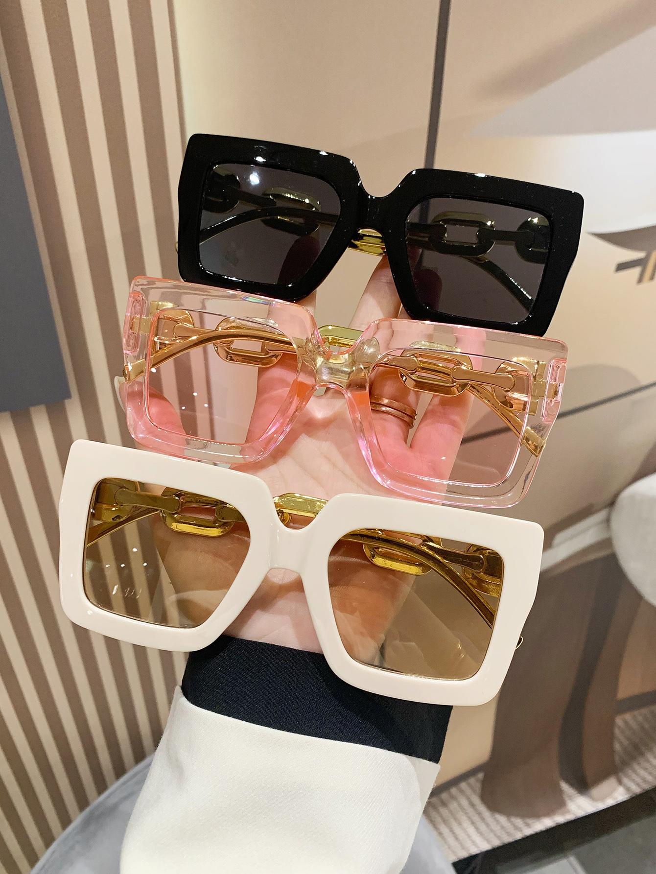3pcs Women's Fashionable Square Shaped Plastic Decorated Sunglasses