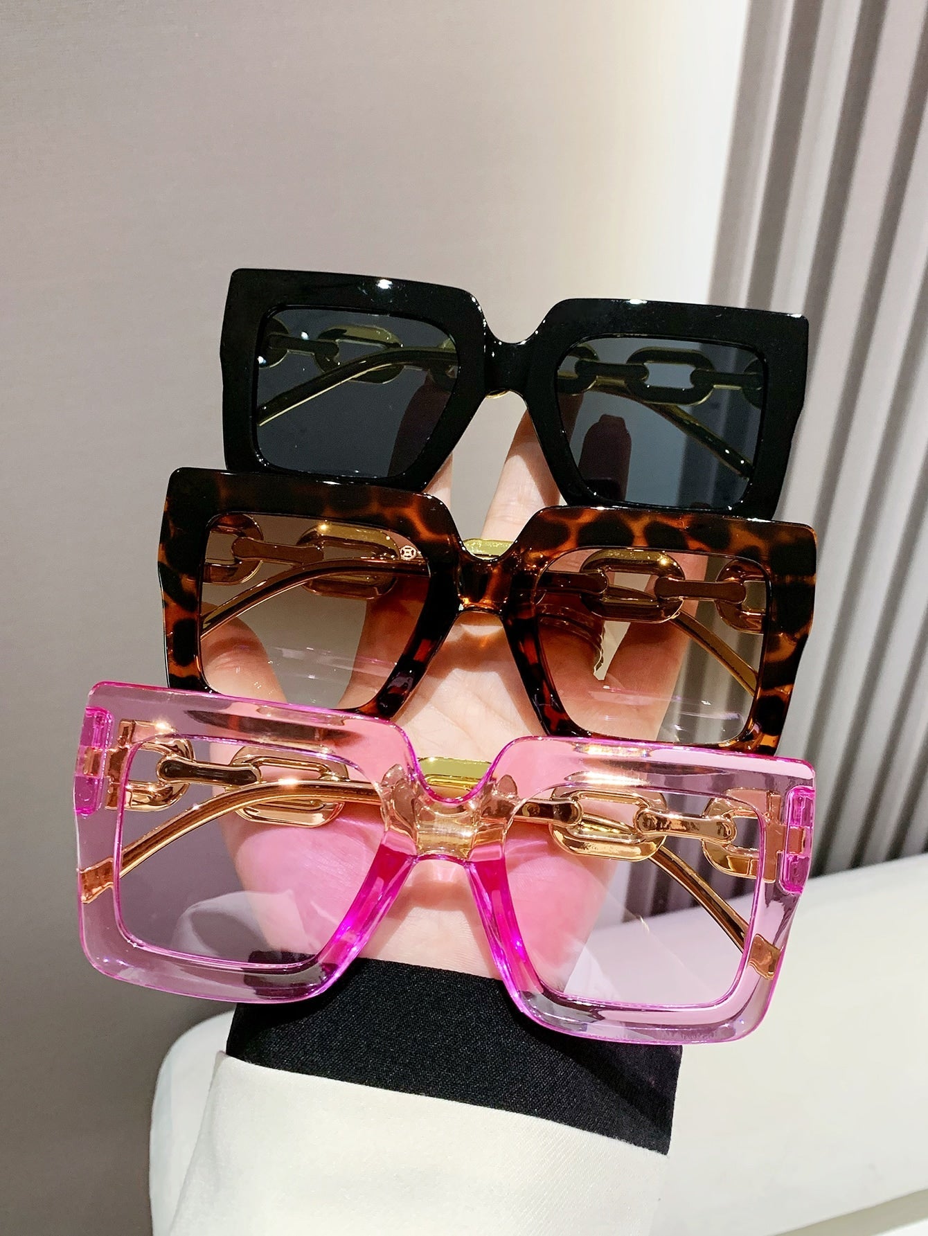 3pcs Women's Fashionable Square Shaped Plastic Decorated Sunglasses