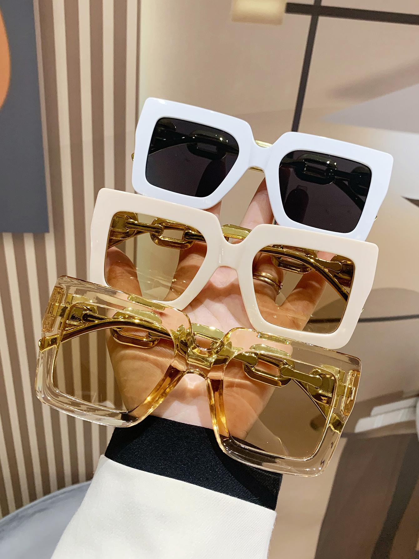 3pcs Women's Fashionable Square Shaped Plastic Decorated Sunglasses