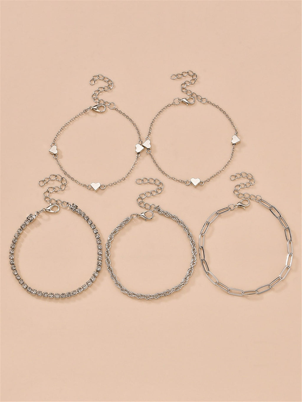 5pcs Rhinestone & Heart Decor Bracelet