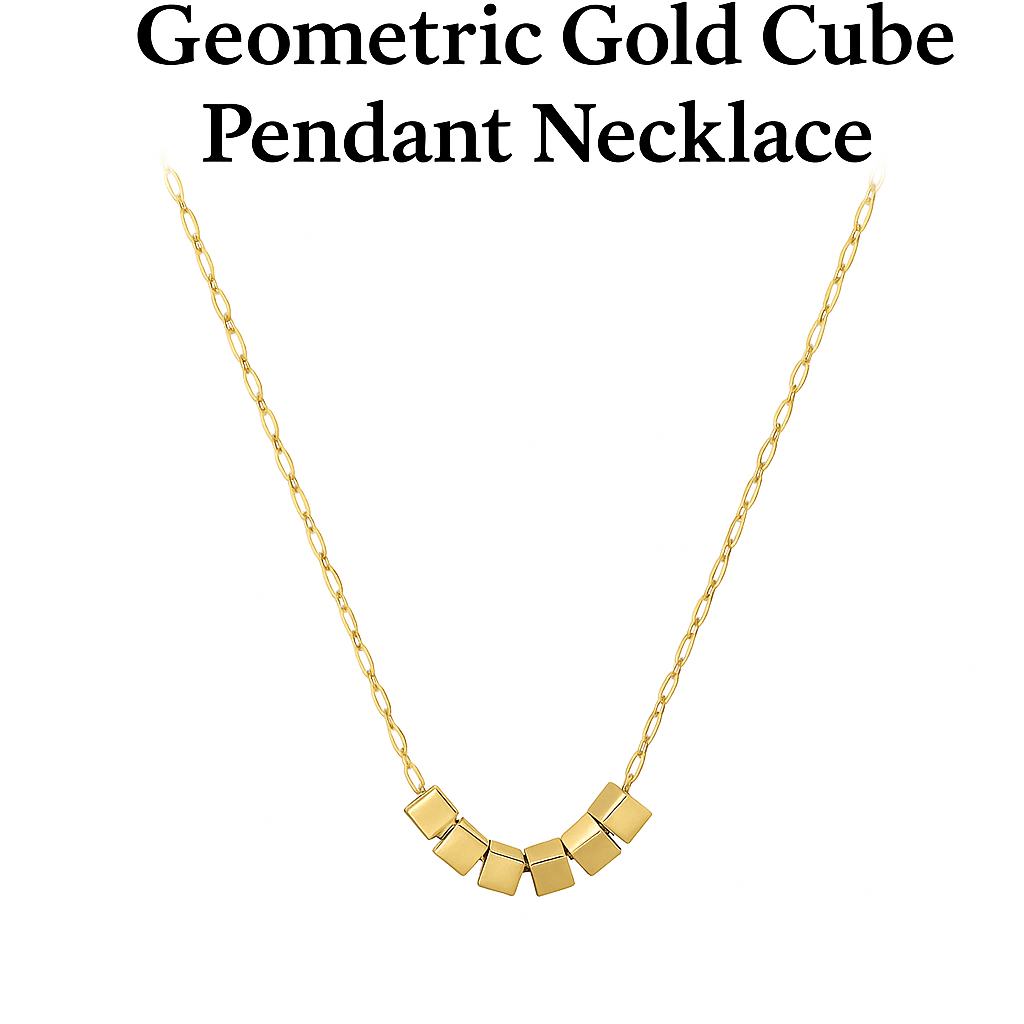 Geometric Gold Cube Pendant Necklace – Minimalist Chic