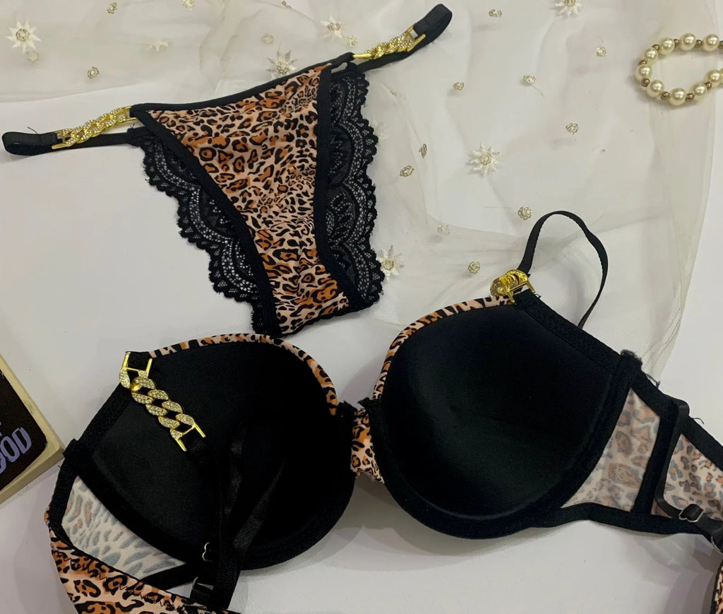 CHEETAH GOLD THIN PAD BRA SET