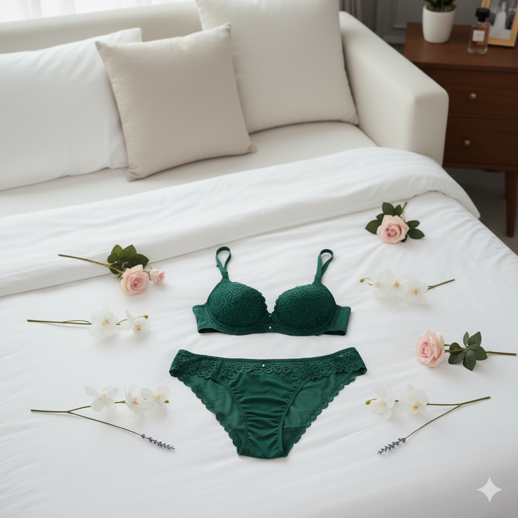 Velvet Kiss Bra and Panty Set - Luxurious Scalloped Lace