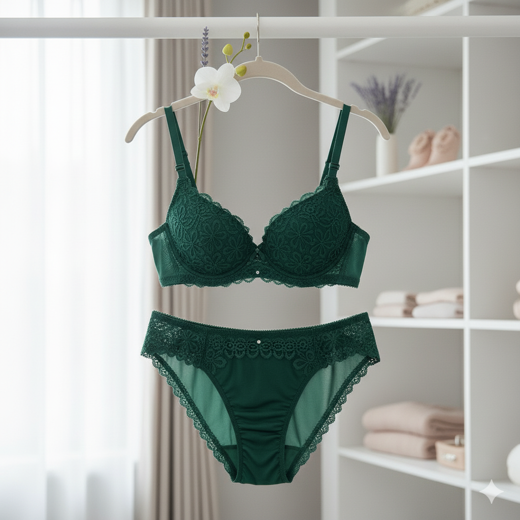 Velvet Kiss Bra and Panty Set - Luxurious Scalloped Lace